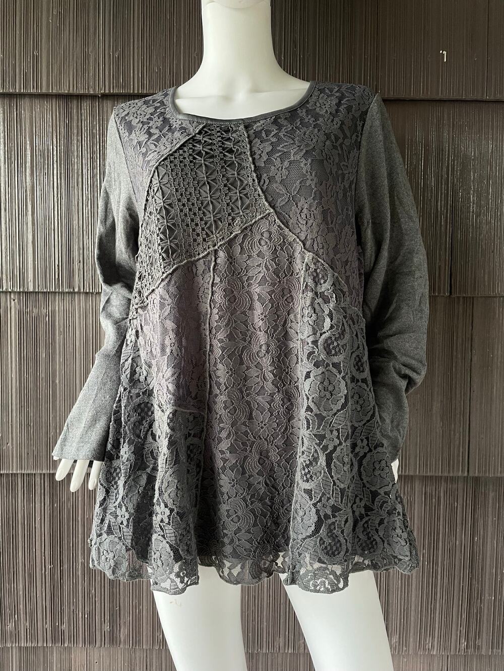 🔥NWT Indigo Soul patchwork crochet lace  tunic top boho Whimsigoth Lagenlook